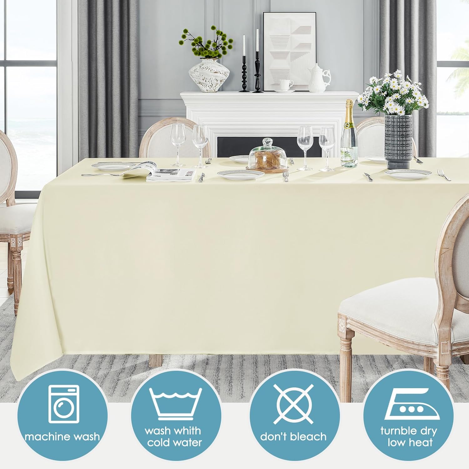 Thumbnail 3 de VidaFete 6-Pack 90 x 132 Inch Ivory Rectangle Tablecloths