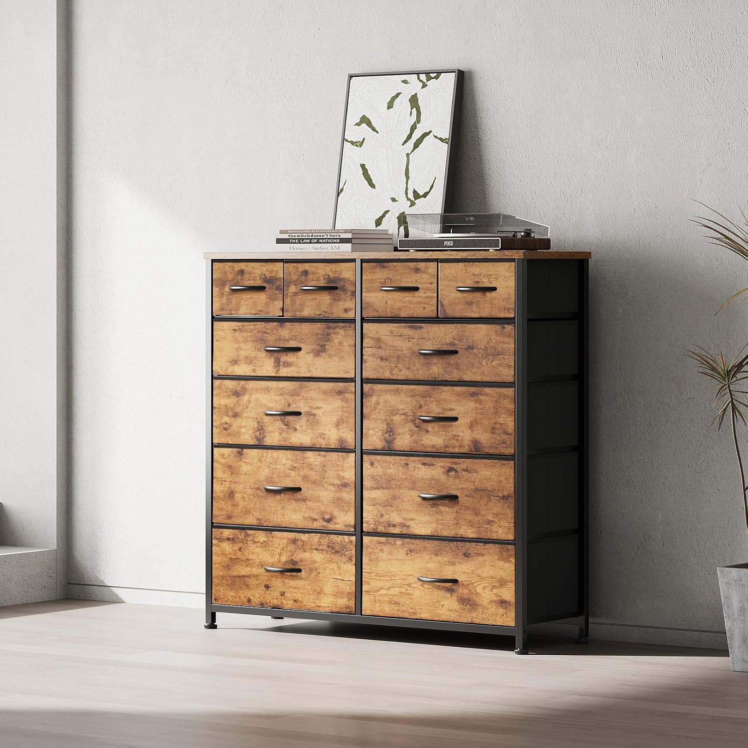 Detalle de YeTom 12-Drawer Dresser, Brown Fabric Bins, 100 cm Wide