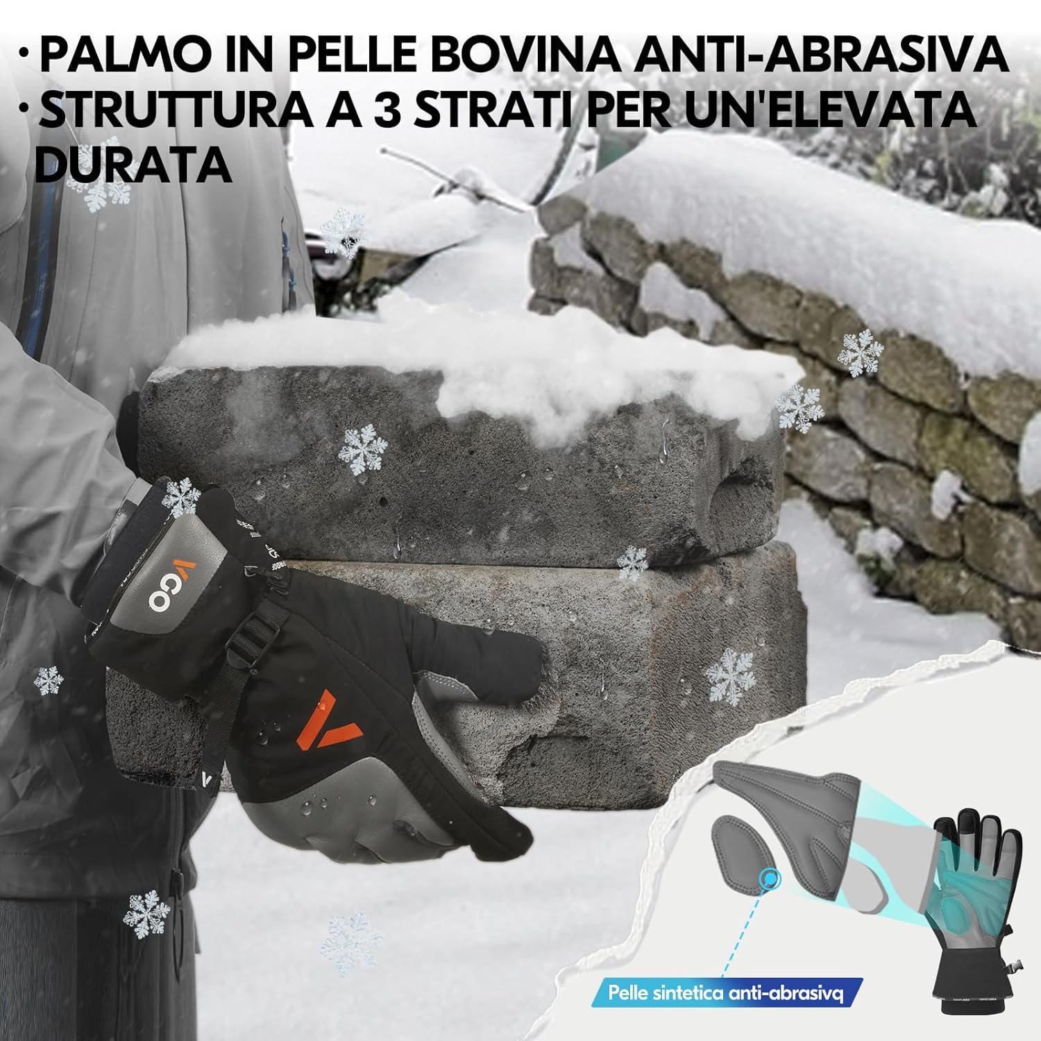 Thumbnail 3 de Vgo... Invernali guanti uomo impermeabili touchscreen termici fino a -20°C, 1 paio