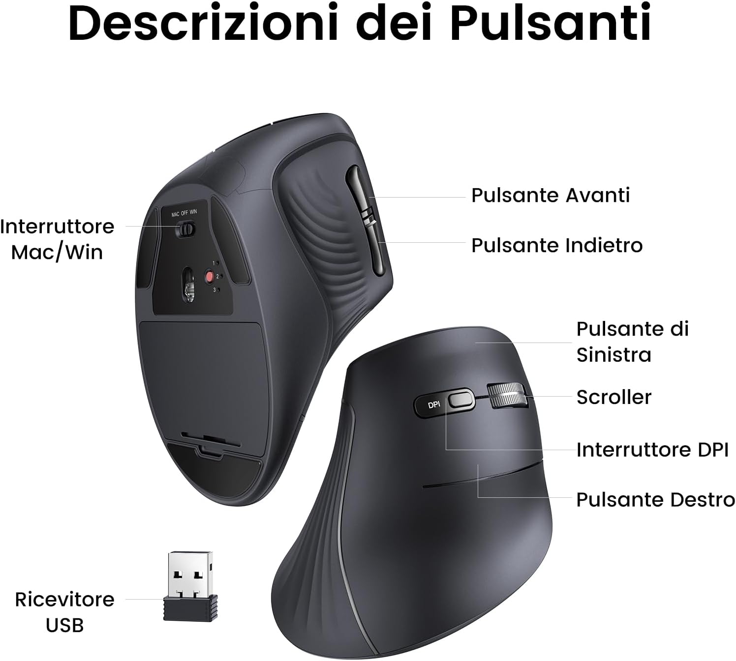 Thumbnail 5 de UGREEN Bluetooth Mouse Verticale Ergonomico 4000 DPI