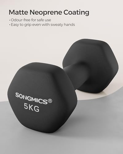 Detalle de SONGMICS 2 x 5 kg Hex Dumbbells with Neoprene Coating