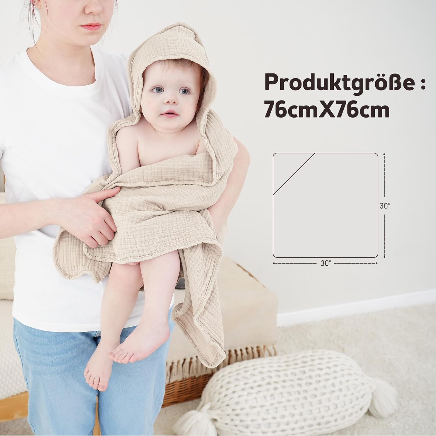 Thumbnail 1 de Susurration Baby Kapuzenhandtuch aus Musselin (2er-Set) – 4-lagig, 100 % Baumwolle, zum Einwickeln nach dem Baden