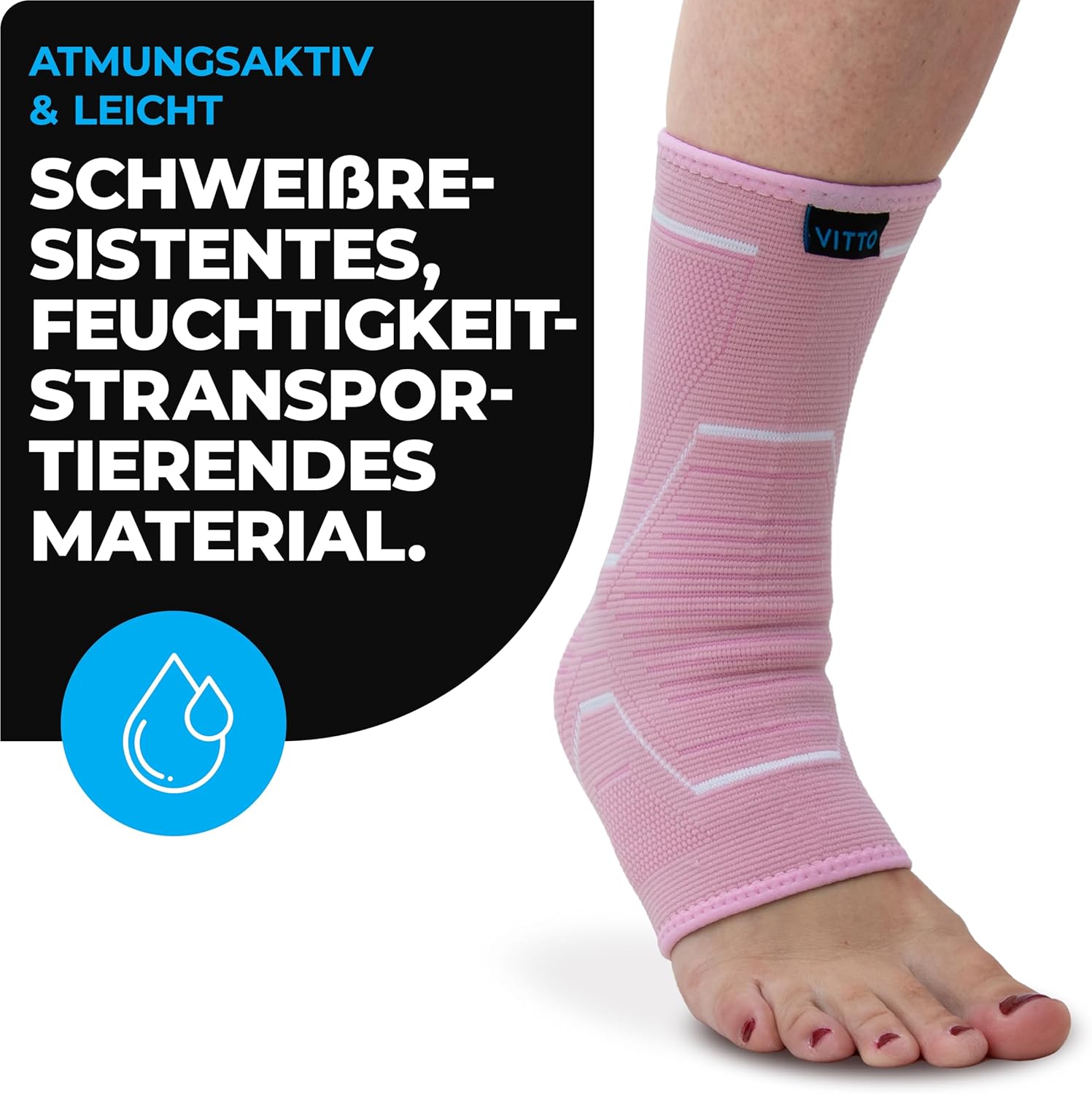 Detalle de VITTO Sprunggelenkbandage XL in Rosa – atmungsaktive, leichte Knöchelstabilisierung bei Band- und Gelenksproblemen
