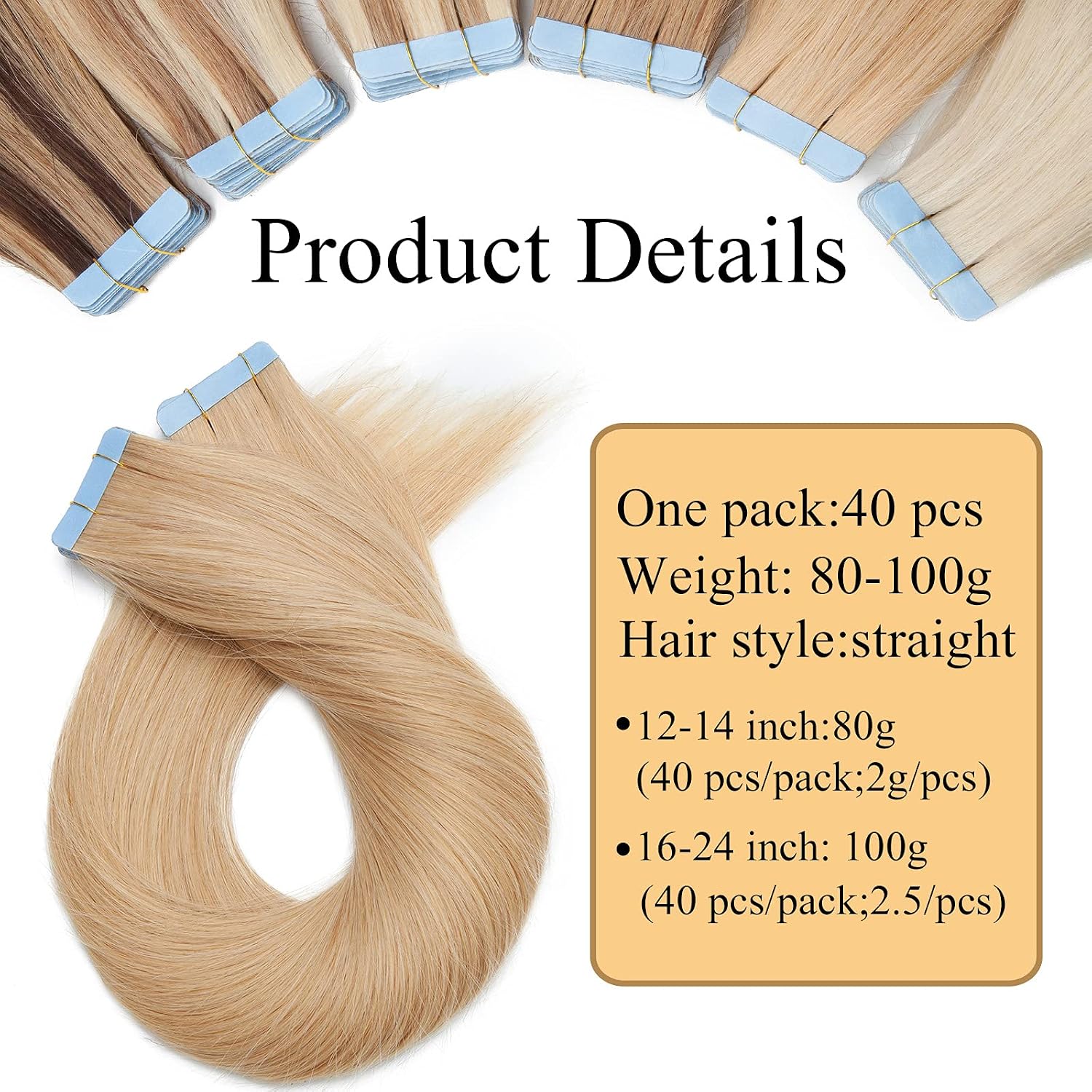 Detalle de SEGO Extension Adesive Capelli Veri Biadesivo Tape Extensions 40 fasce/Set 100% Remy Hair (45 cm, 24 Biondo Naturale) senza clip