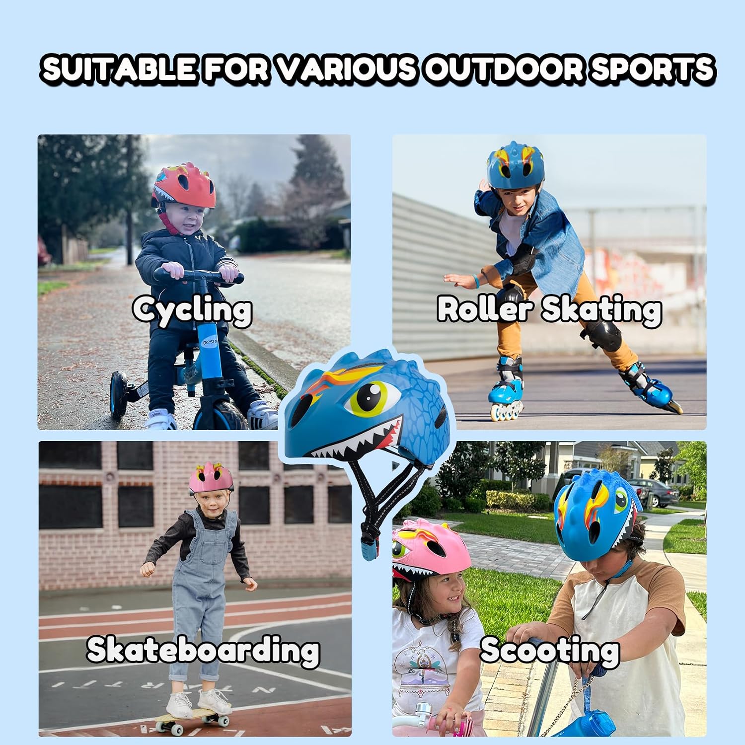 Thumbnail 5 de Toddler Helmet with 3D Dinosaur Design and Protective Gear Set for 2–8 Years