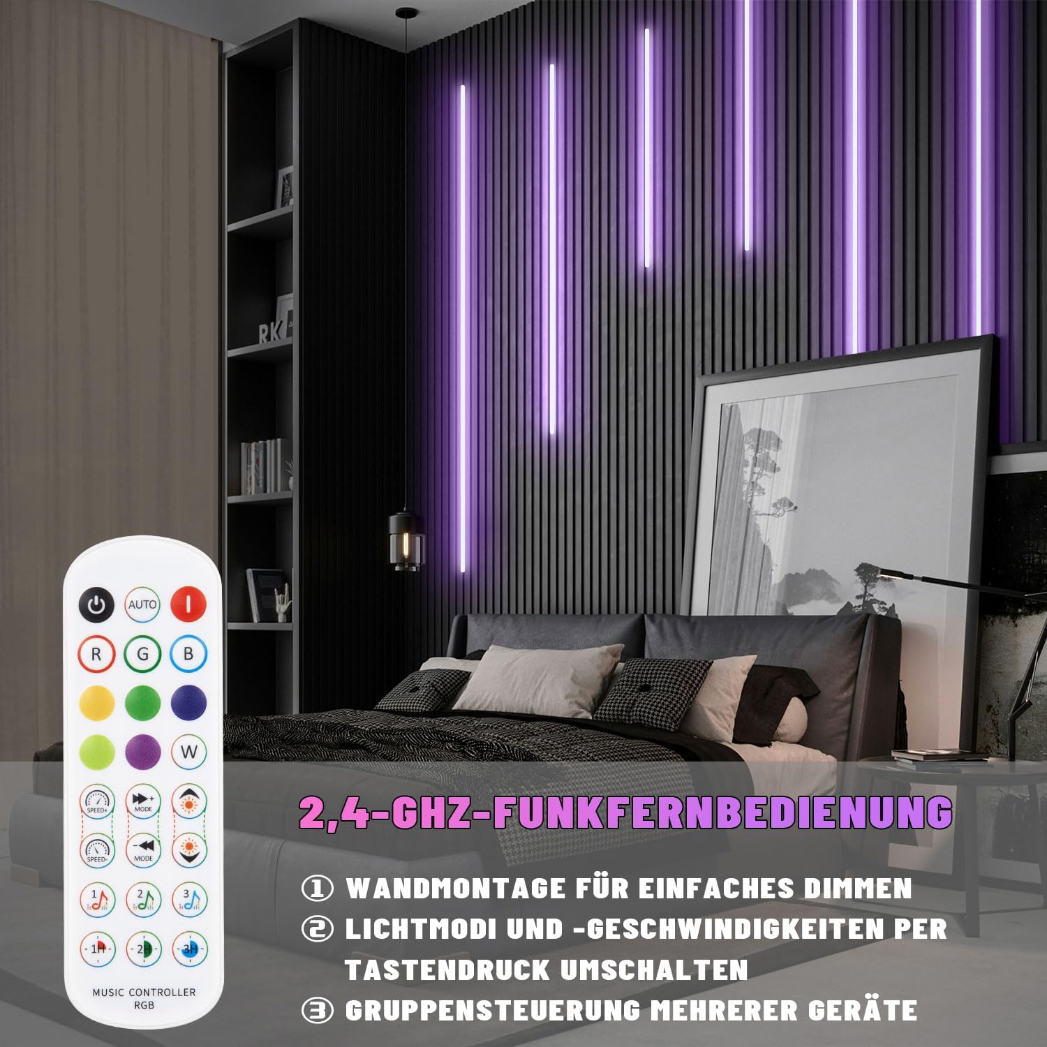 Thumbnail 4 de Lichaser RGB Schwarz LED Akustikpaneele 40/60/90 cm
