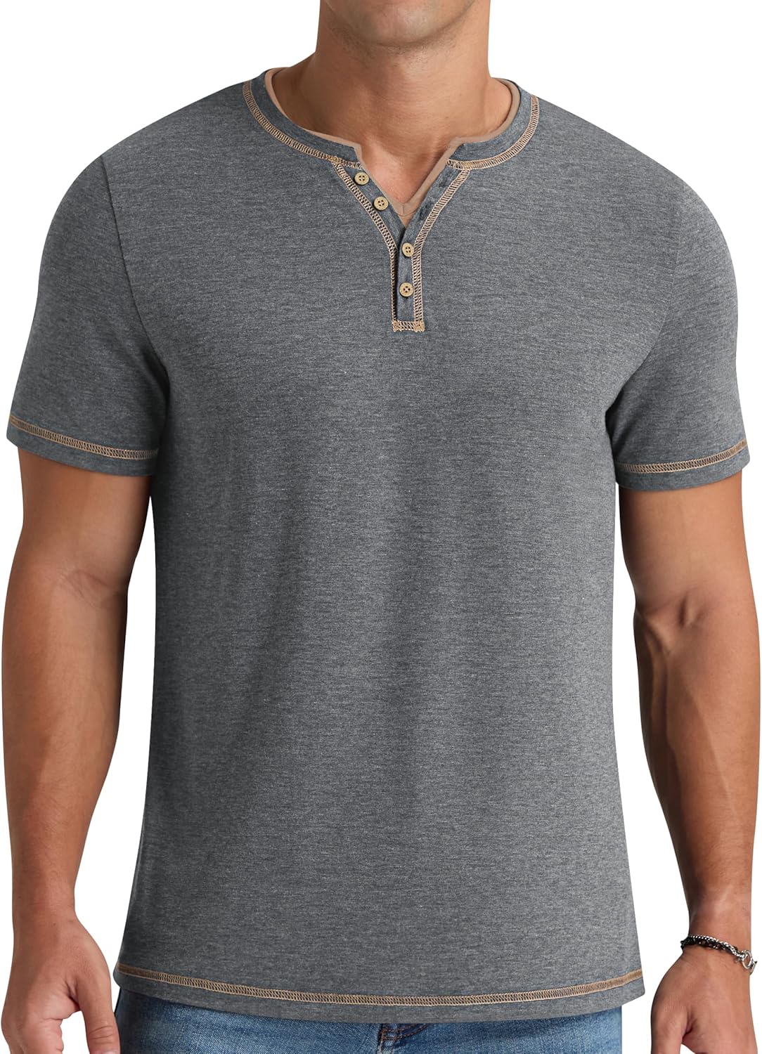 Thumbnail 1 de NITAGUT Henley T-Shirt für Herren mit V-Ausschnitt und Knopfleiste – kurzarm, slim fit für den Sommer