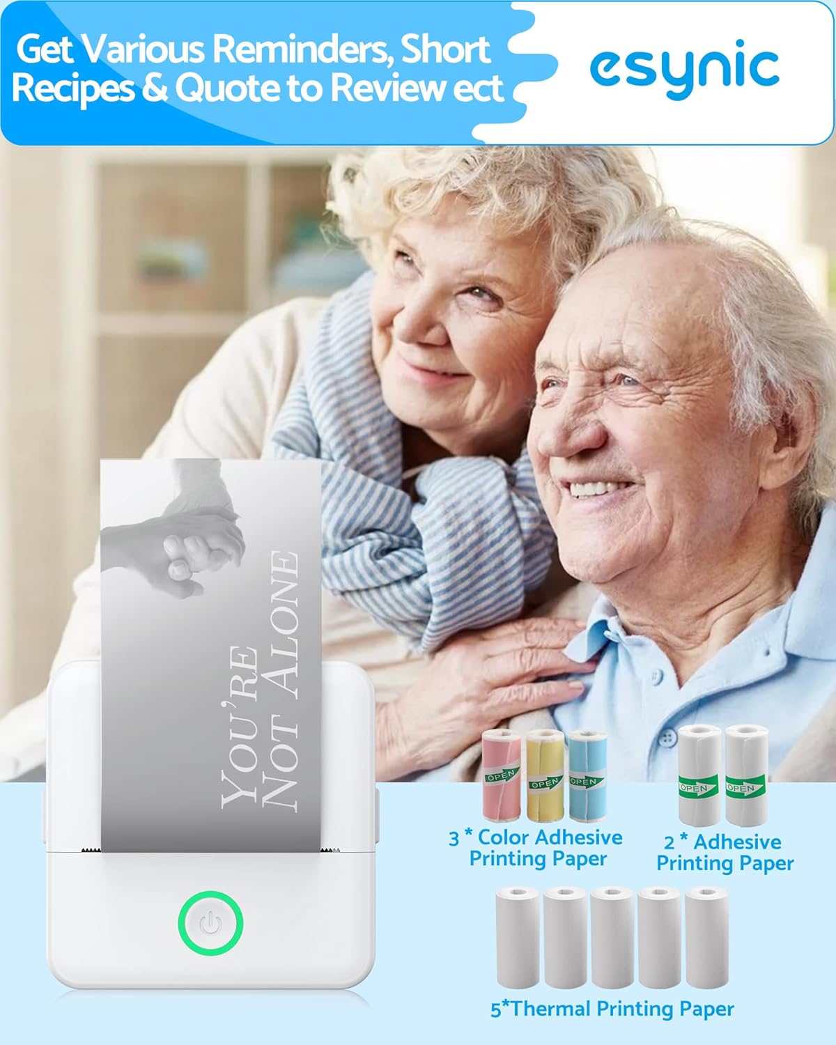 Thumbnail 6 de eSynic Mini Photo Printer Portable Pocket Thermal Printer with 10 Rolls & Storage Bag