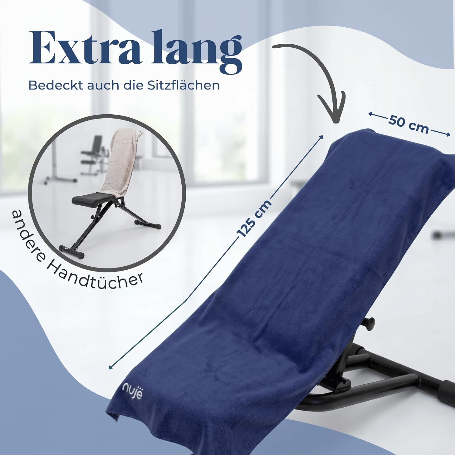 Detalle de nujë Fitness Handtuch mit Tasche (Microfaser) – extra groß 125x50 cm, inklusive Geschenkverpackung