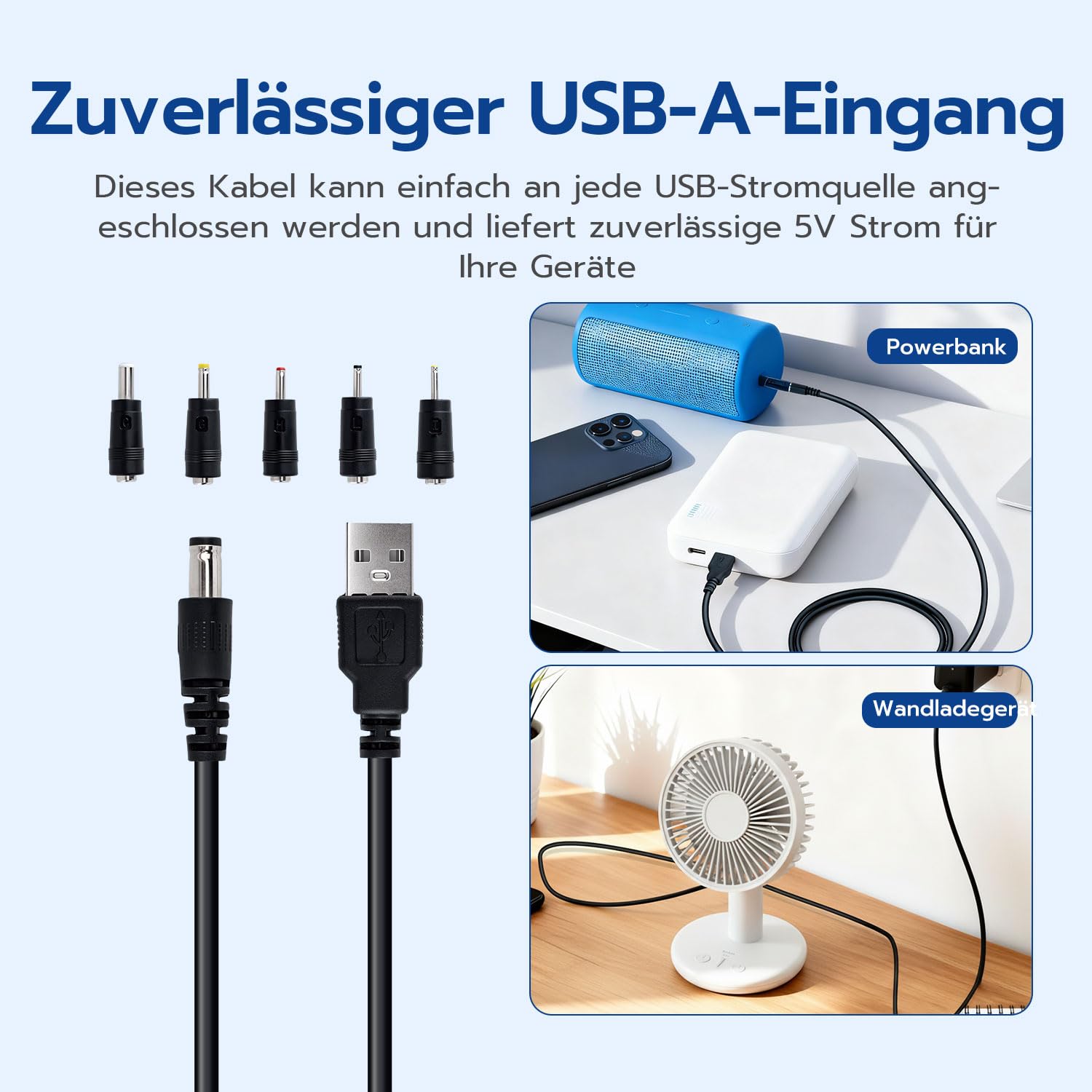 Detalle de USB-A auf DC Ladekabel für 5 Stecker