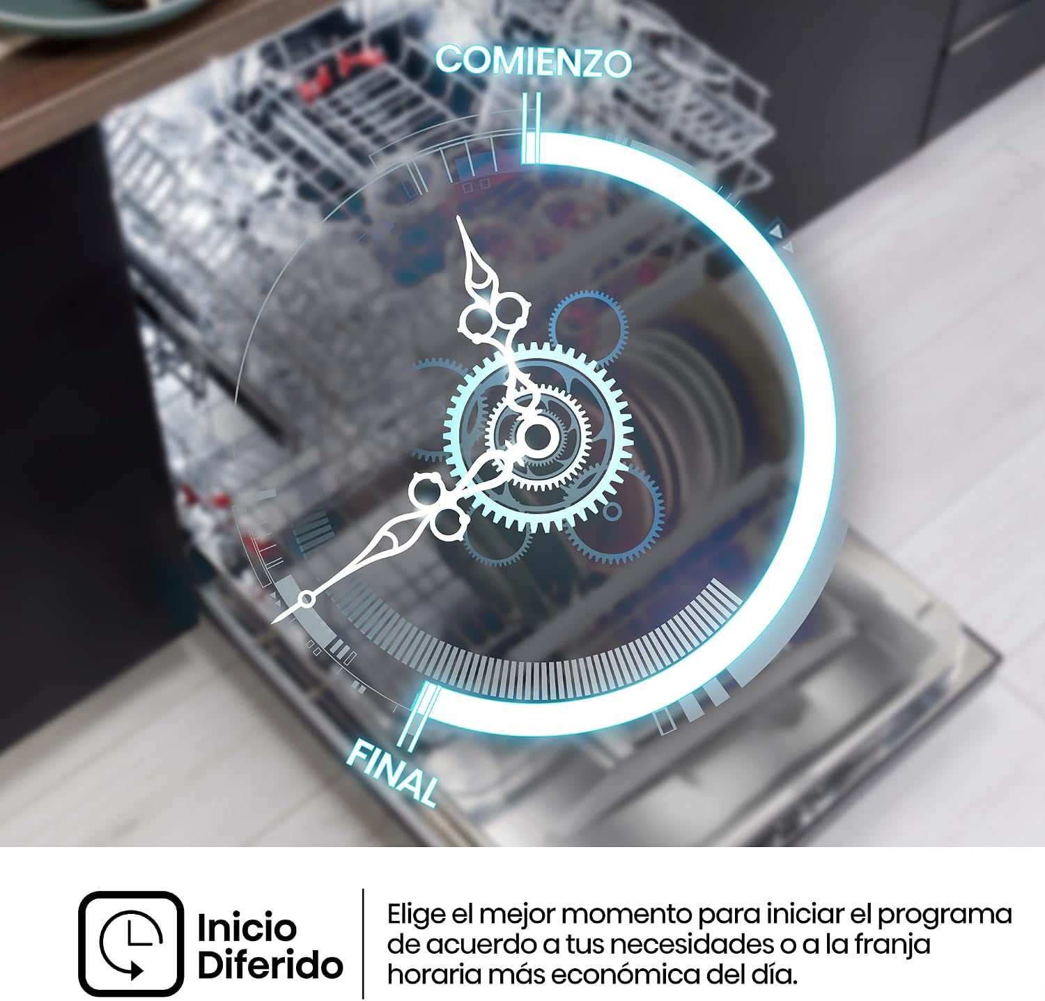 Detalle de Hisense HS622E10W: Lavavajillas 60 cm, 13 Servicios, funcionamiento silencioso