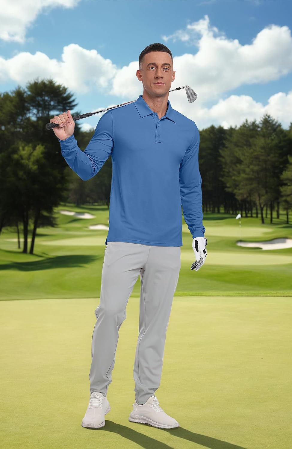 Detalle 2 de Askdeer Men's Golf Polo Shirts, Long-Sleeve Lightweight UPF 50+ Polo