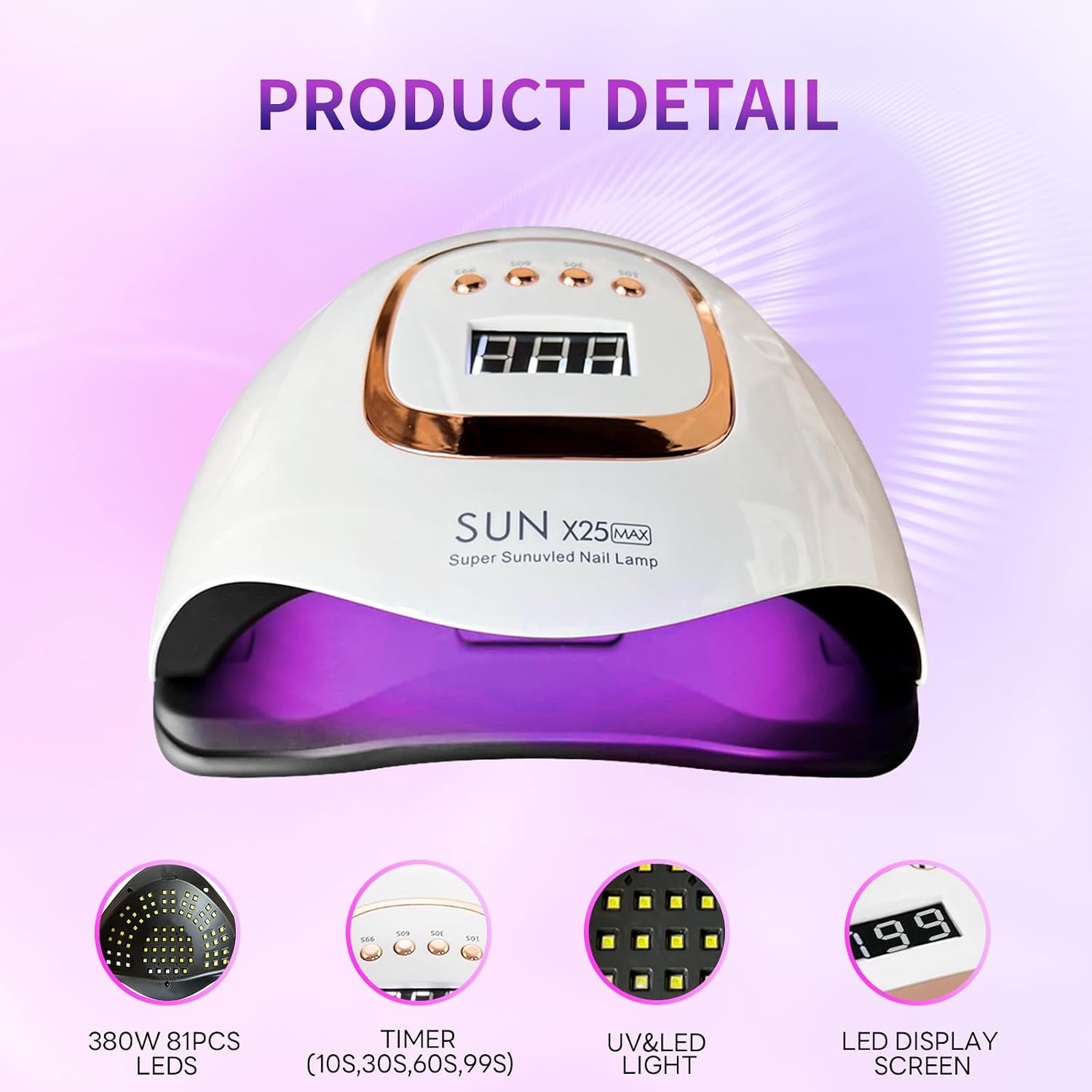 Detalle 2 de Timpou 380W UV LED Nail Lamp — 81 LEDs 💅