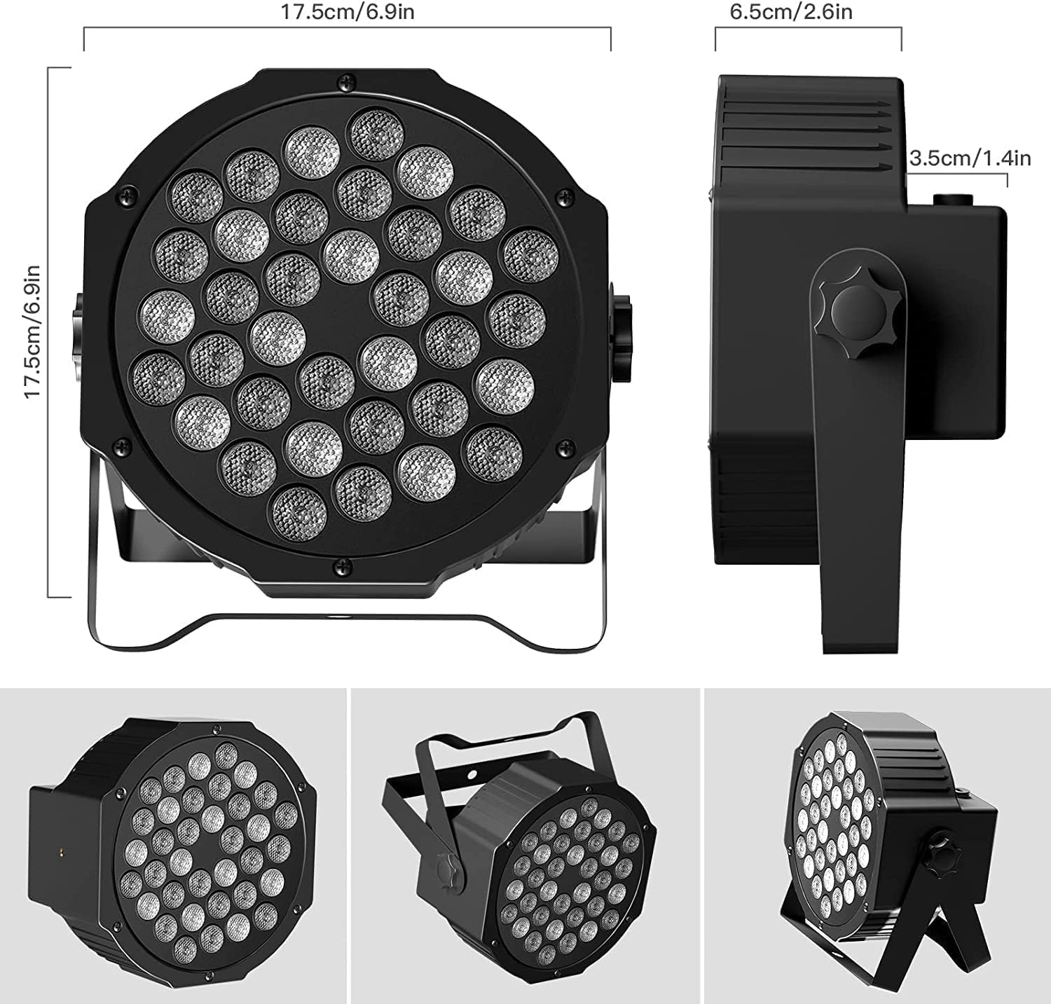 Detalle de HOLDLAMP ZQ01104 Rechargeable RGB PAR Lights, 36W, Wireless, 4-Pack