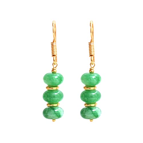 Thumbnail 5 de Gempires Natural Gemstone Rondelle Bead Earrings – 8mm Drop, Gold Plated, Hypoallergenic, Green Jade