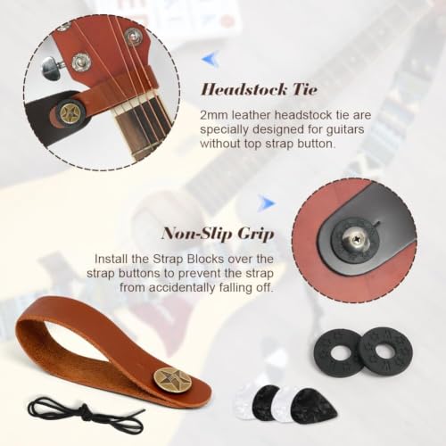 Thumbnail 4 de Aucuu Tracolla per Chitarra: cinghia in cotone regolabile con estremità in pelle e accessori inclusi
