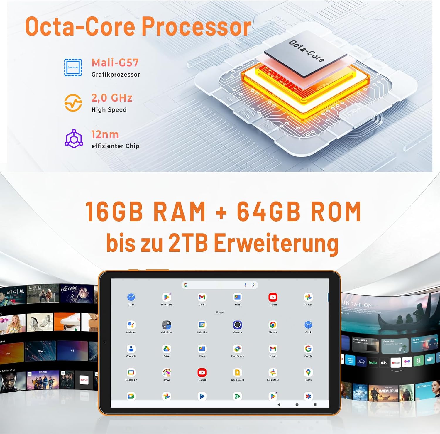 Detalle de paitanry Android 16 Tablet 8,7 Zoll – 4G LTE, Gemini AI, 16GB RAM + 64GB Speicher, Speichererweiterung bis 2TB