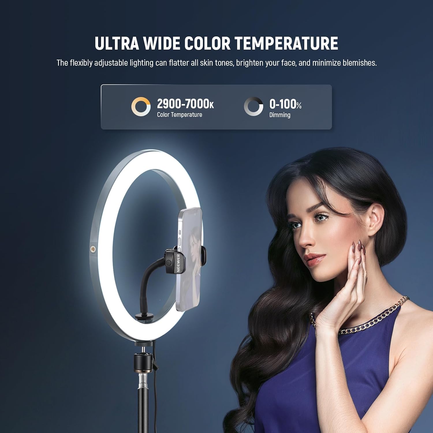 Thumbnail 2 de NEEWER RH12B 12-Inch Bi-Colour LED Ring Light Kit, 24W, 71-Inch Stand