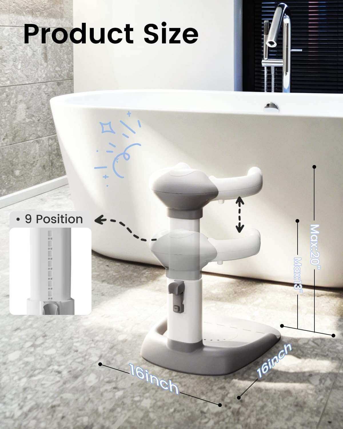 Detalle de COOSEYA Baby Bath with Shower Stand Support | Adjustable Shower Tower and Anti-Slip for Toddlers