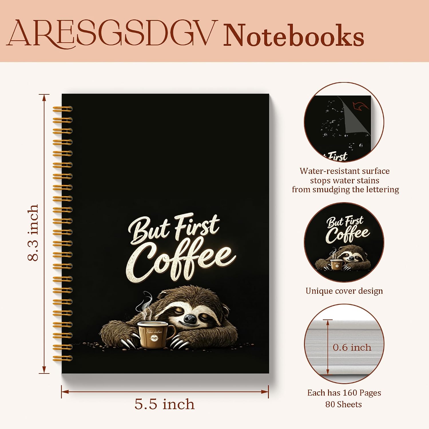 Thumbnail 6 de ARESGSDGV Funny Sloth Coffee Notebook, 160 Pages, Hardcover, 5.5 x 8.3 in