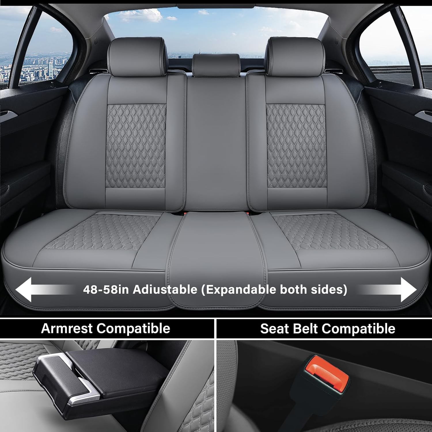 Thumbnail 4 de Coverado Car Seat Covers Full Set: Nappa Leather, Gray, with Lumbar Support and Waterproof Protection