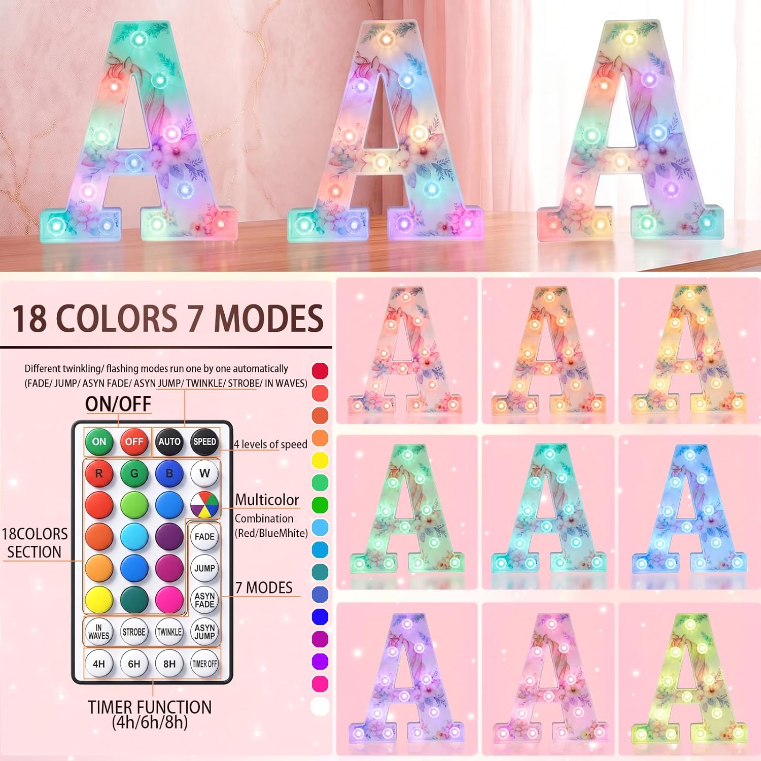 Thumbnail 5 de Unicorn Light Up Letters LED marquee sign with diamond design, 18 colour modes and remote