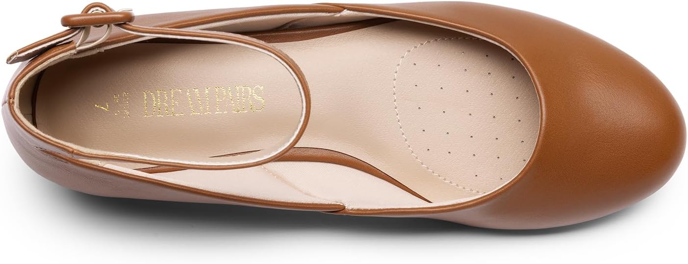 Detalle 2 de DREAM PAIRS Women's Dress Flats Ballet Low Wedge with Ankle Strap