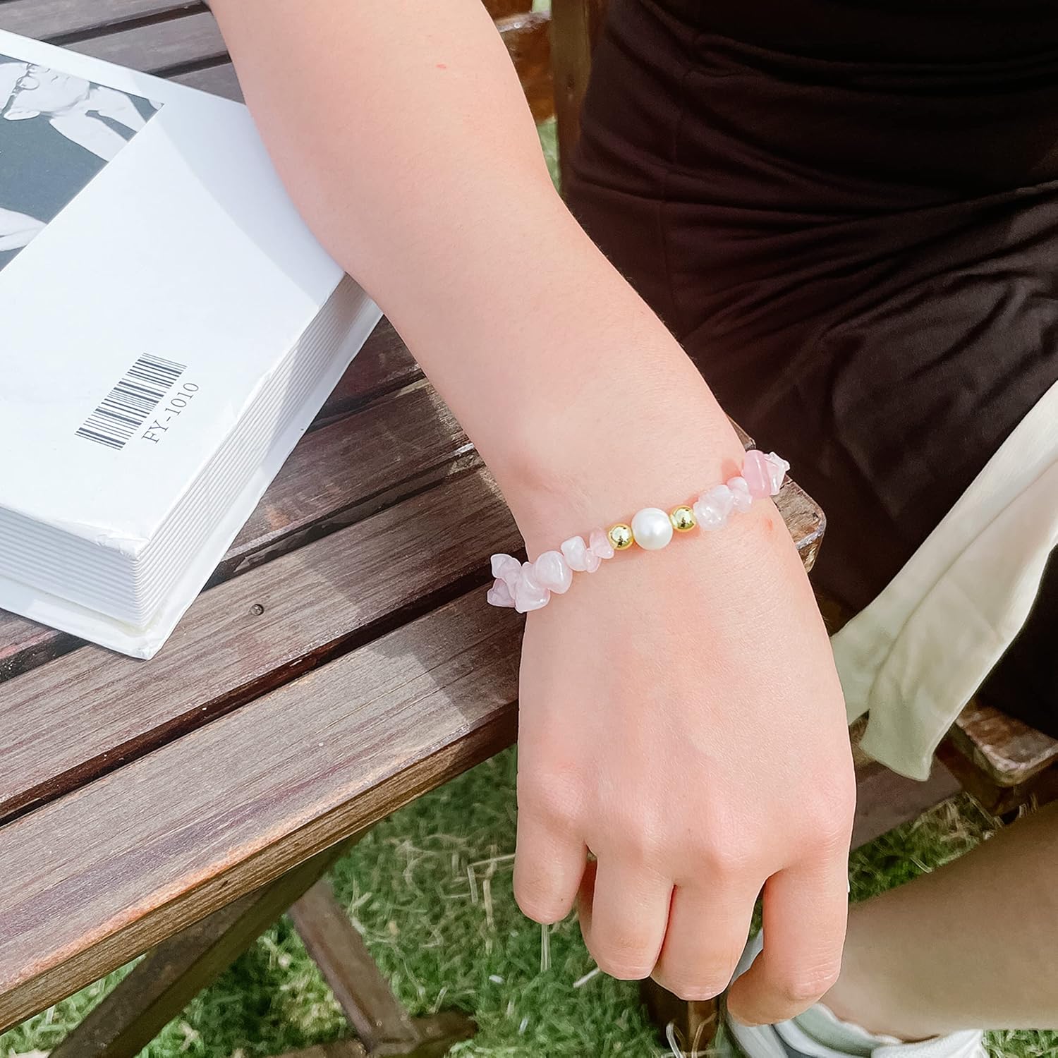 Detalle de MILAKOO Splitterarmband mit echten Perlen – Natursteinarmband für Damen