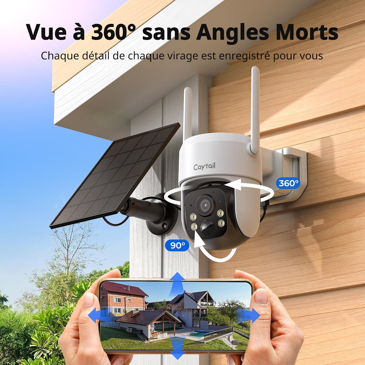 Thumbnail 6 de Caytail 2K Camera Surveillance Extérieure Sans Fil avec Panneau Solaire et Panoramique 360°