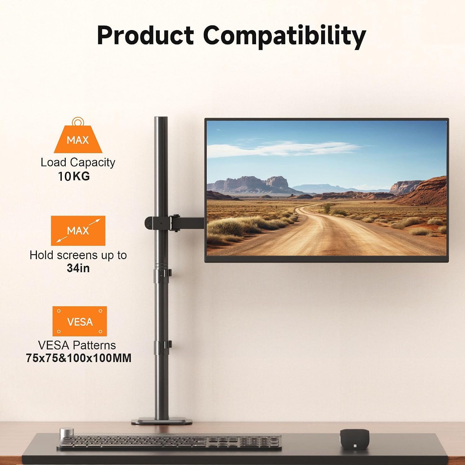 Detalle de Bracwiser MD7821 Monitorarm mit stufenlos einstellbarer Stehhöhe (800 mm) für 13–32" Bildschirme, VESA 75/100