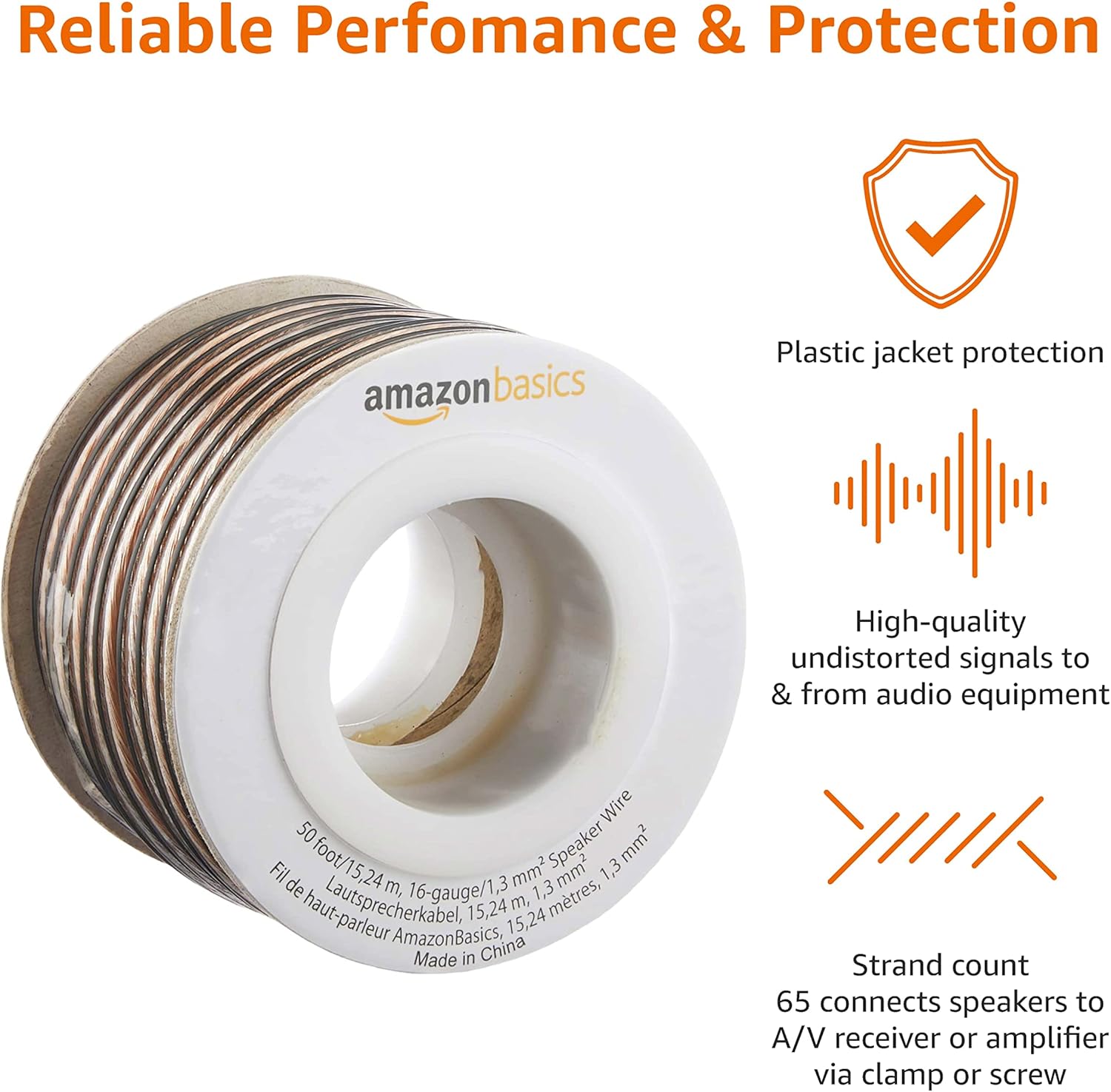 Thumbnail 2 de Amazon Basics 16-Gauge Speaker Wire 1.3 mm² (15.24 m) – Transparent