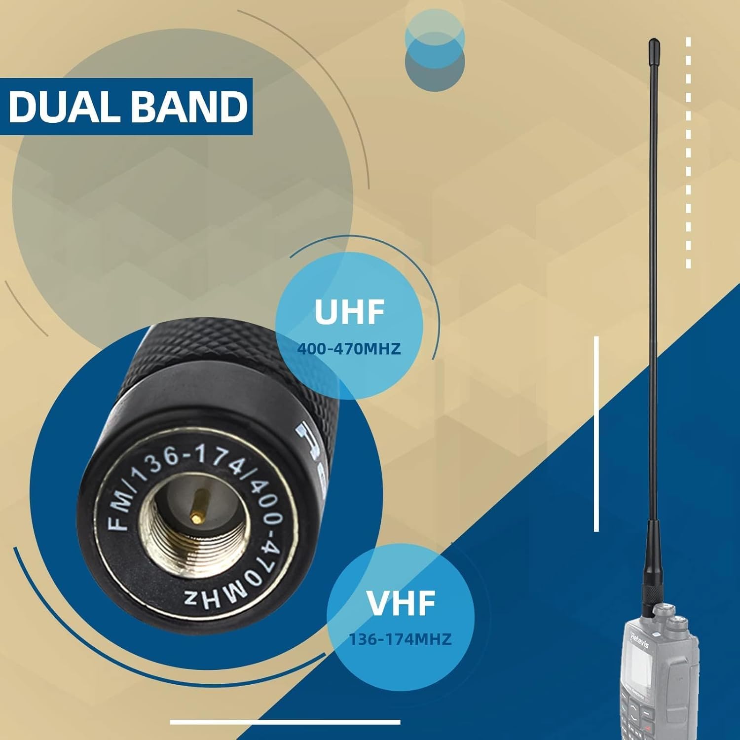 Detalle 2 de Retevis RHD771 Dual‑band SMA‑M antenna 1 pc