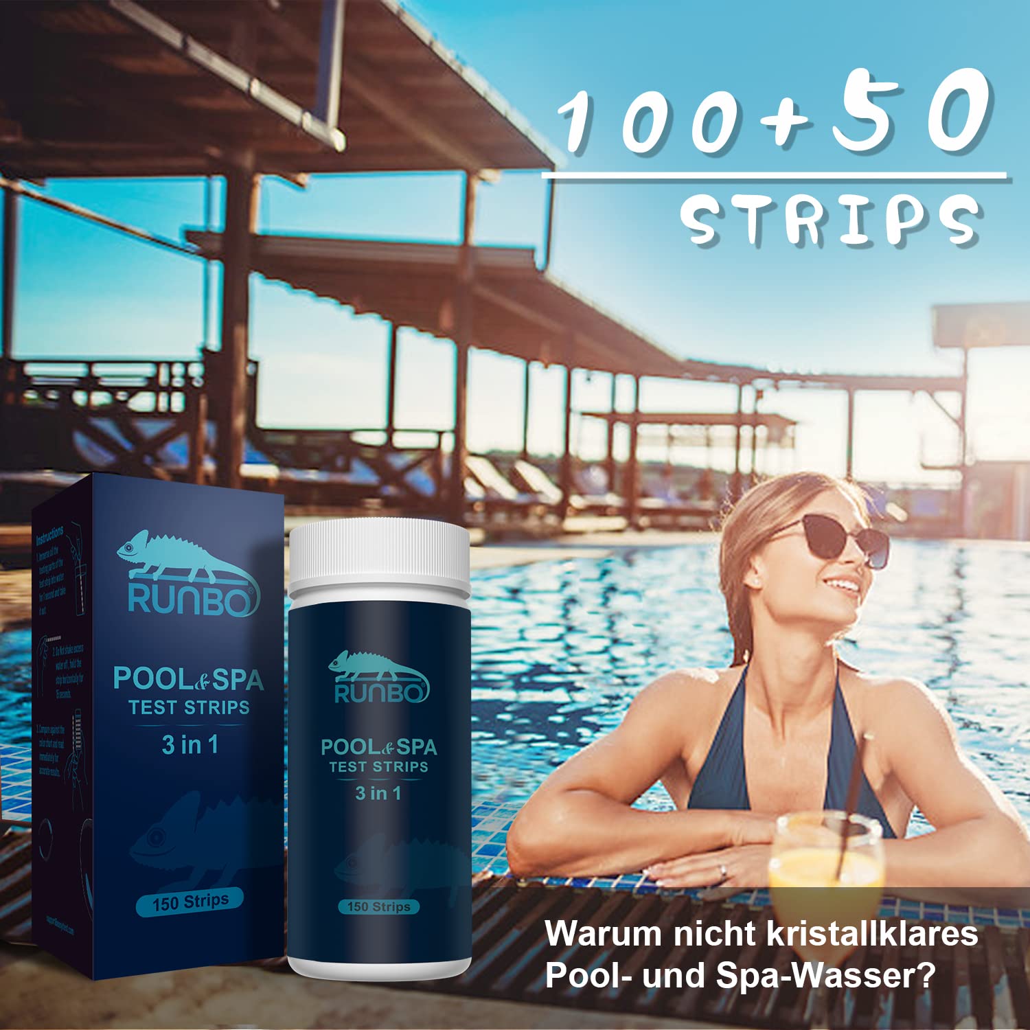 Detalle 2 de RUNBO 3 in 1 Hot Tub Test Strips 150 counts 🧪