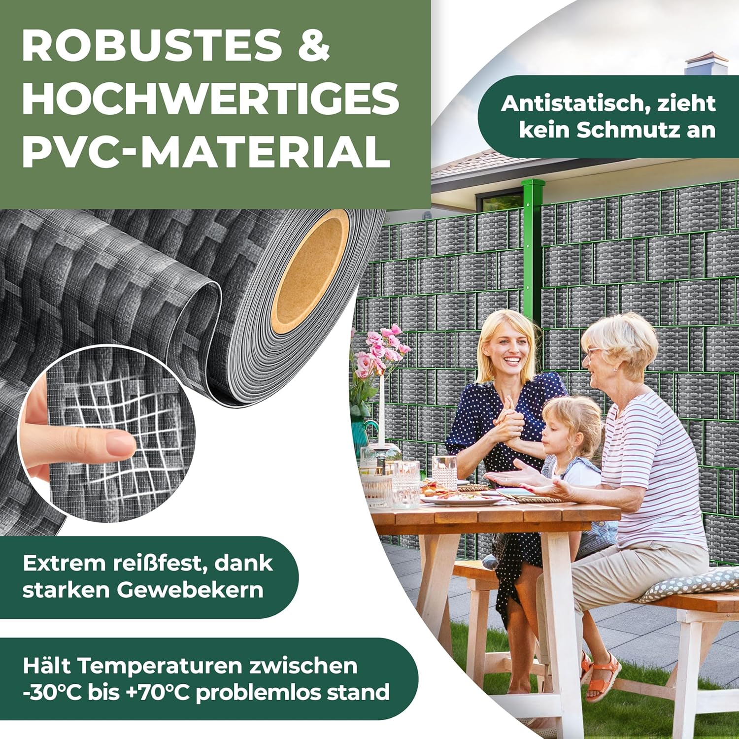 Thumbnail 3 de KESSER PVC Sichtschutzstreifen – 35 m × 19 cm, Doppelstabmatten-Zaun, inkl. 30 Clips