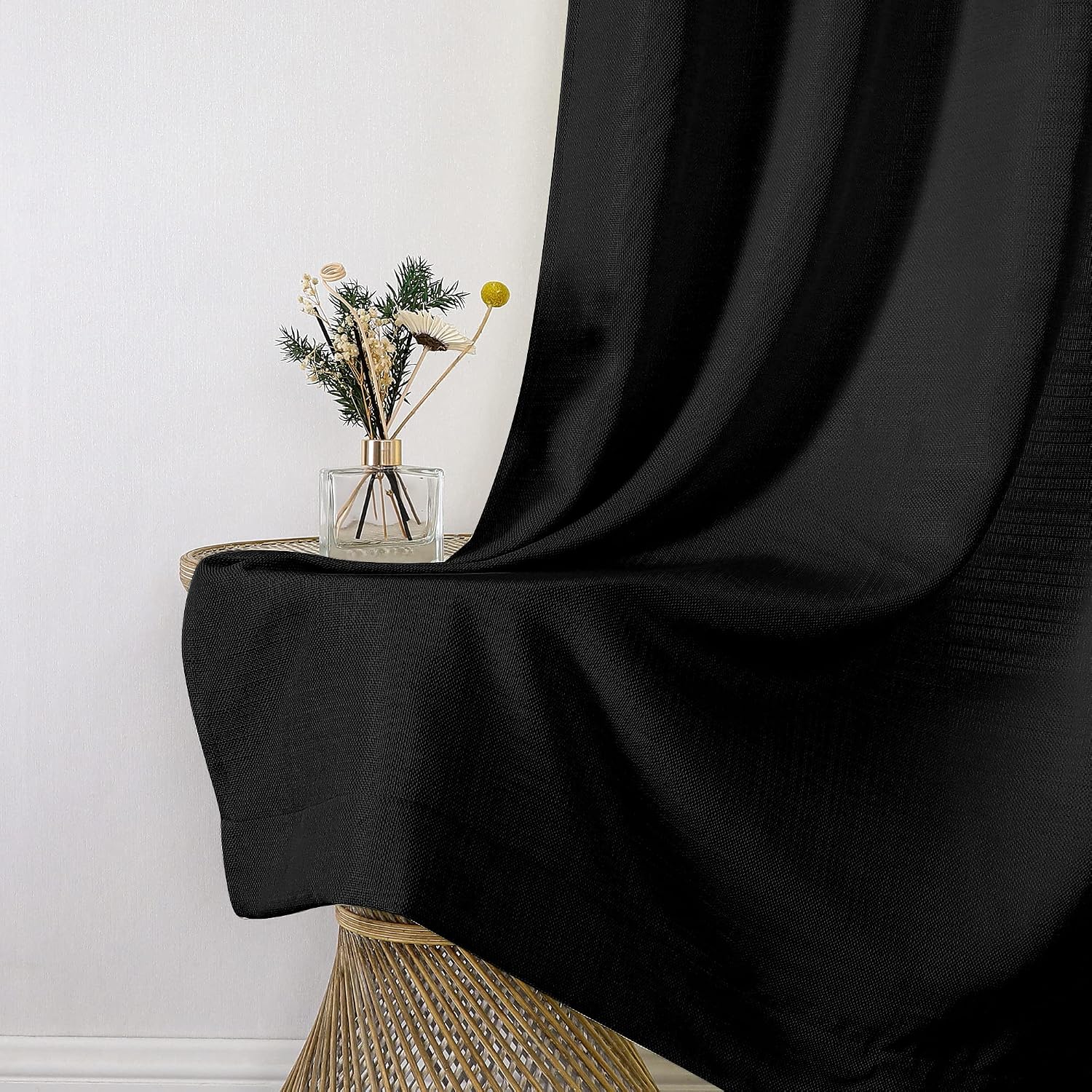 Thumbnail 5 de Chyhomenyc Black Faux Linen Light Filtering Curtains, 84 Inches Long (2 Panels)