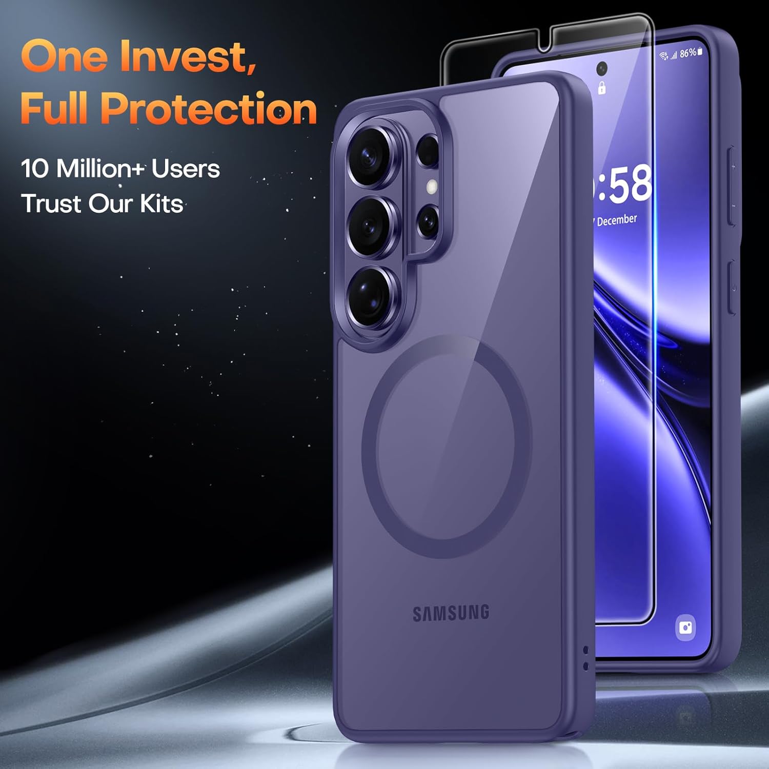 Thumbnail 2 de TAURI Magnetic Case for Samsung Galaxy S26 Ultra with Tempered Glass Screen Protector (Purple)