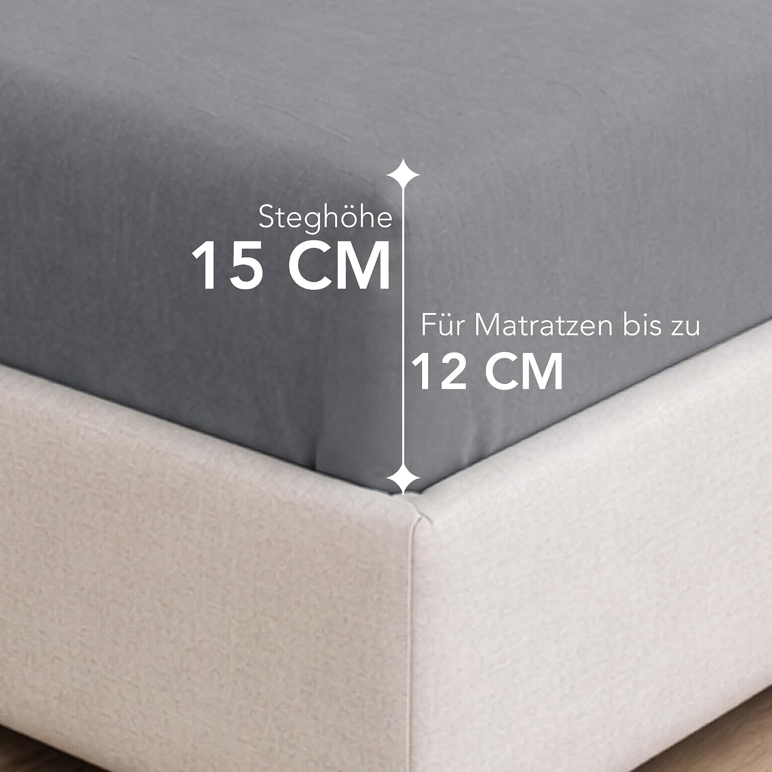 Detalle de Dreamzie Spannbettlaken 70x200 cm aus 100% Baumwolle Jersey, Anthrazit – bis 15 cm Steghöhe
