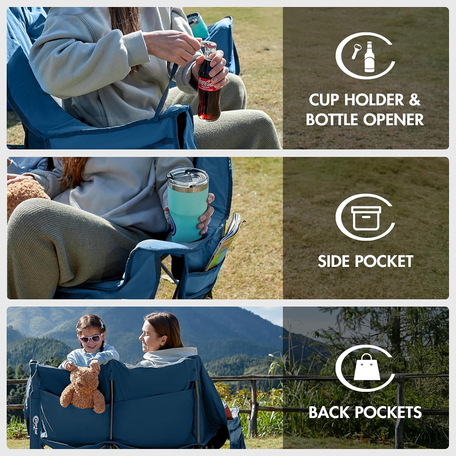 Thumbnail 6 de Portal Double Camping Chair padded folding camping sofa (272KG load) with pockets & bottle opener