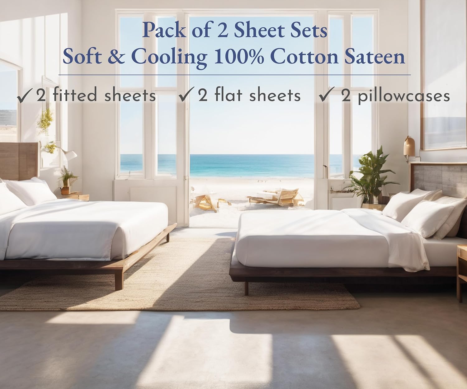 Thumbnail 3 de California Design Den 100% Cotton Twin Bed Sheets 2-Pack (Sateen) – Soft, Durable, 12" Pocket