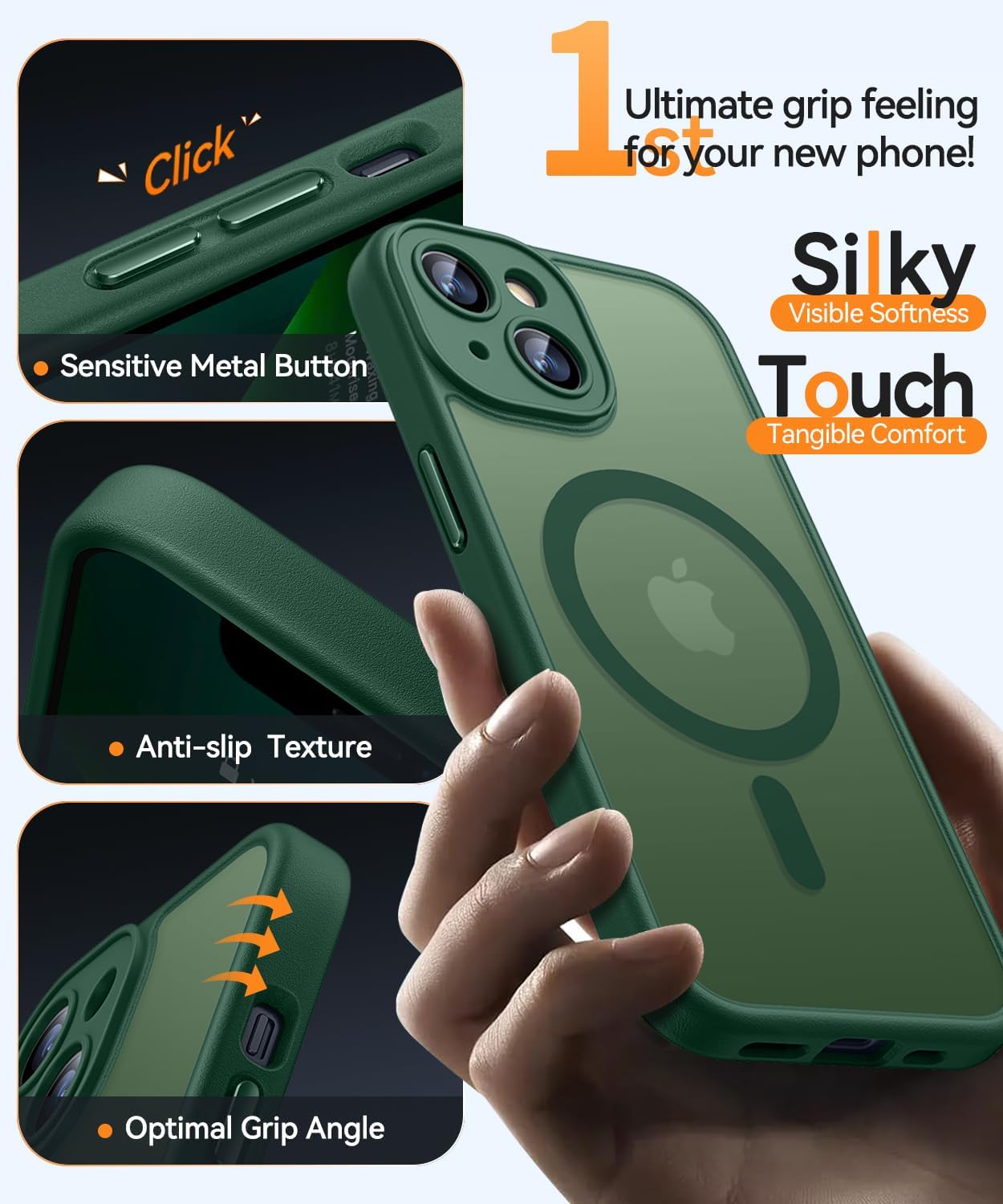 Thumbnail 5 de CANSHN Cover magnetica per iPhone 13 (6,1") compatibile MagSafe con protezione fotocamera, verde profondo