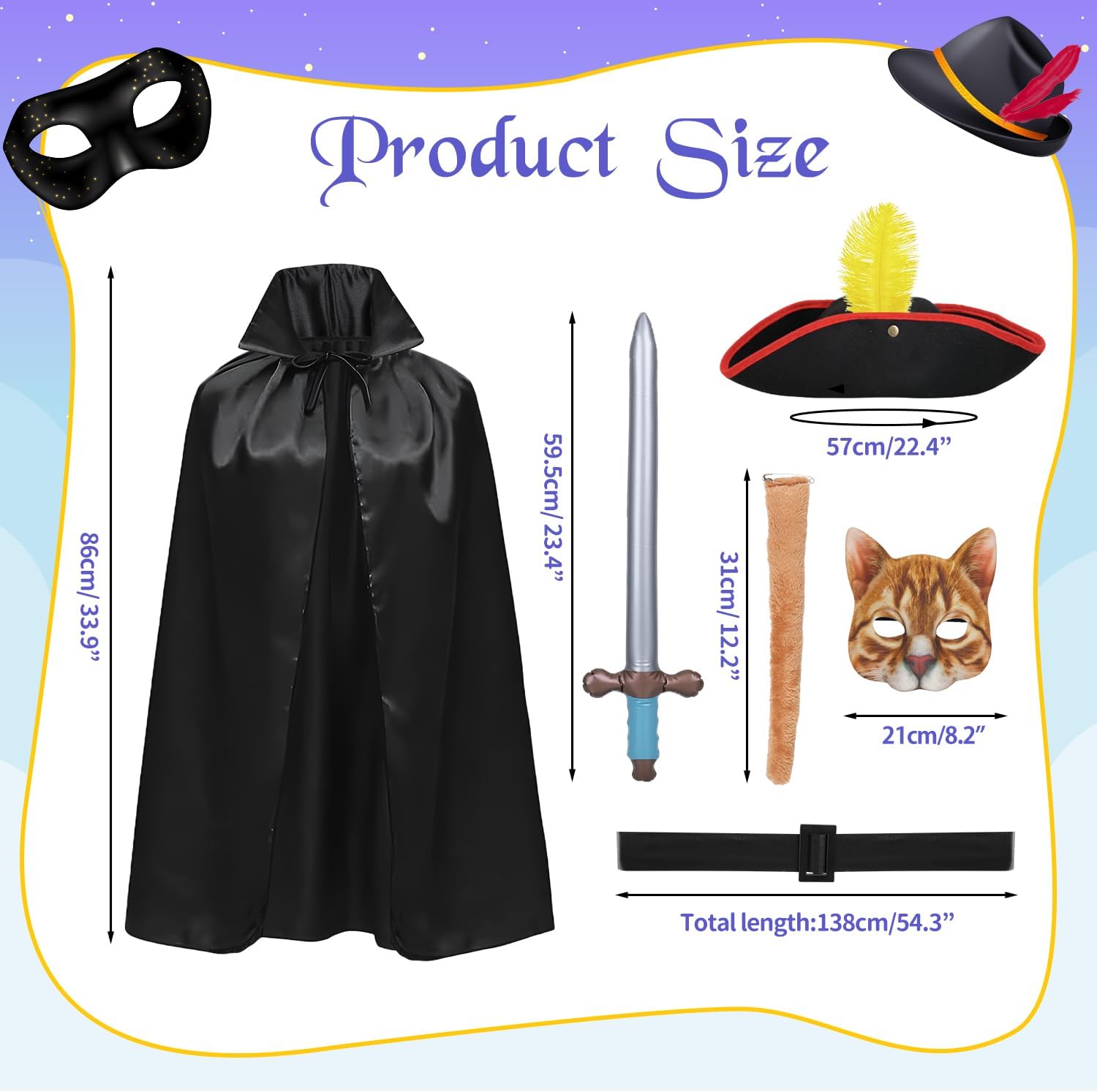 Detalle 2 de iZoeL Puss Costume Kids Cat Warrior with 86cm Cape