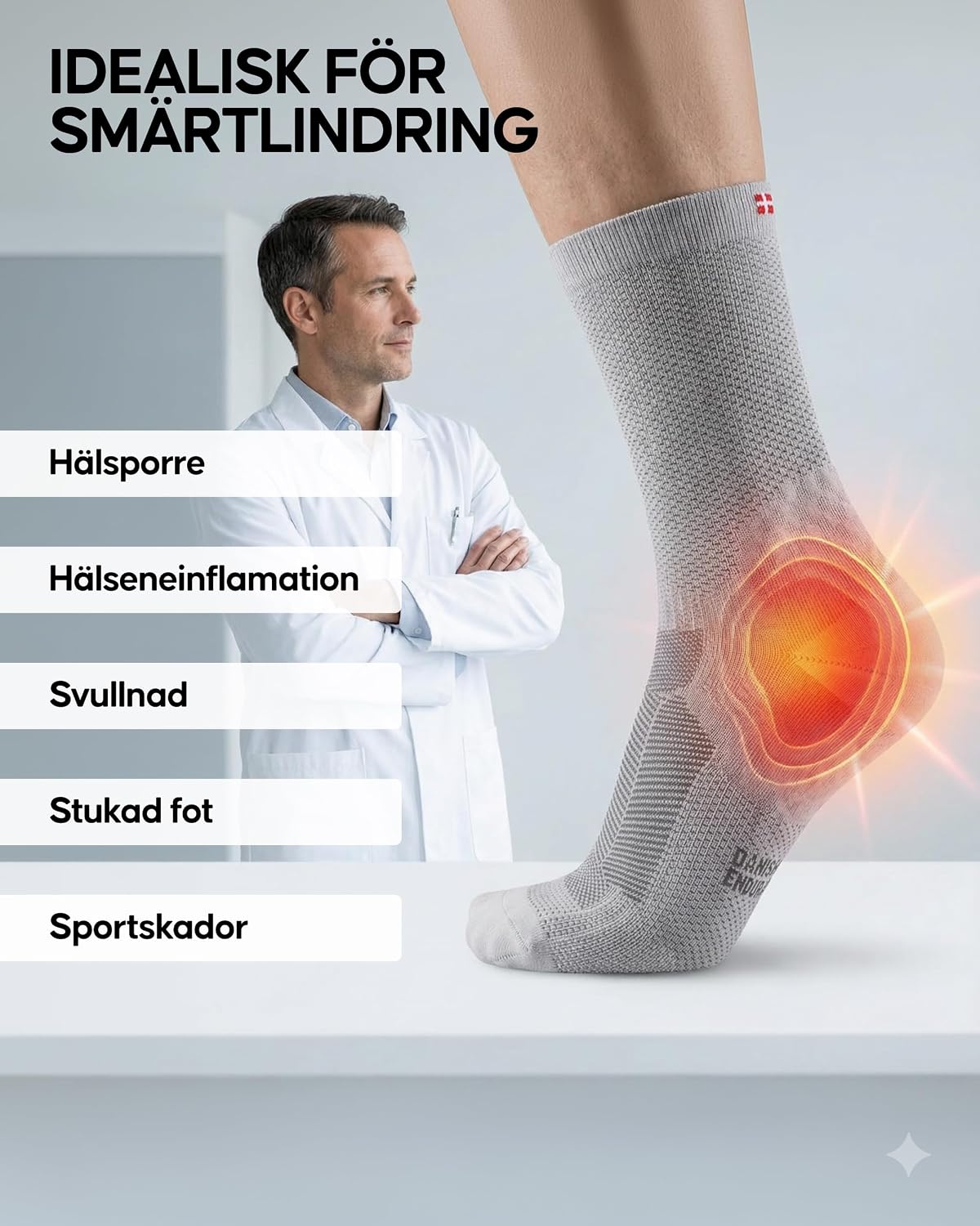 Detalle 1 de DANISH ENDURANCE stödstrumpor för plantarfasciit, 2-pack med riktad kompression
