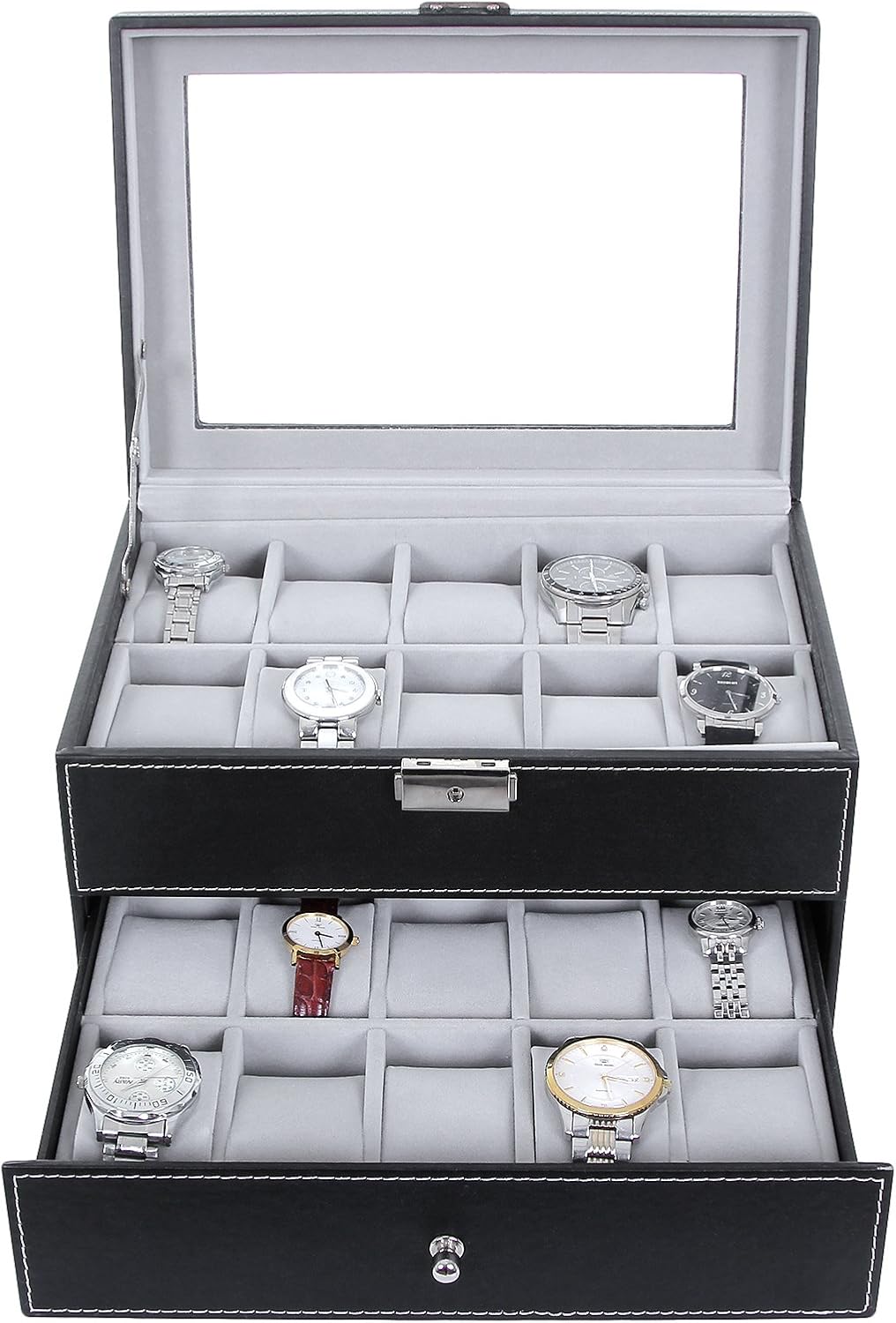 Detalle 2 de SONGMICS BRIDIE JWB020V1 horlogebox voor 20 horloges met glazen deksel