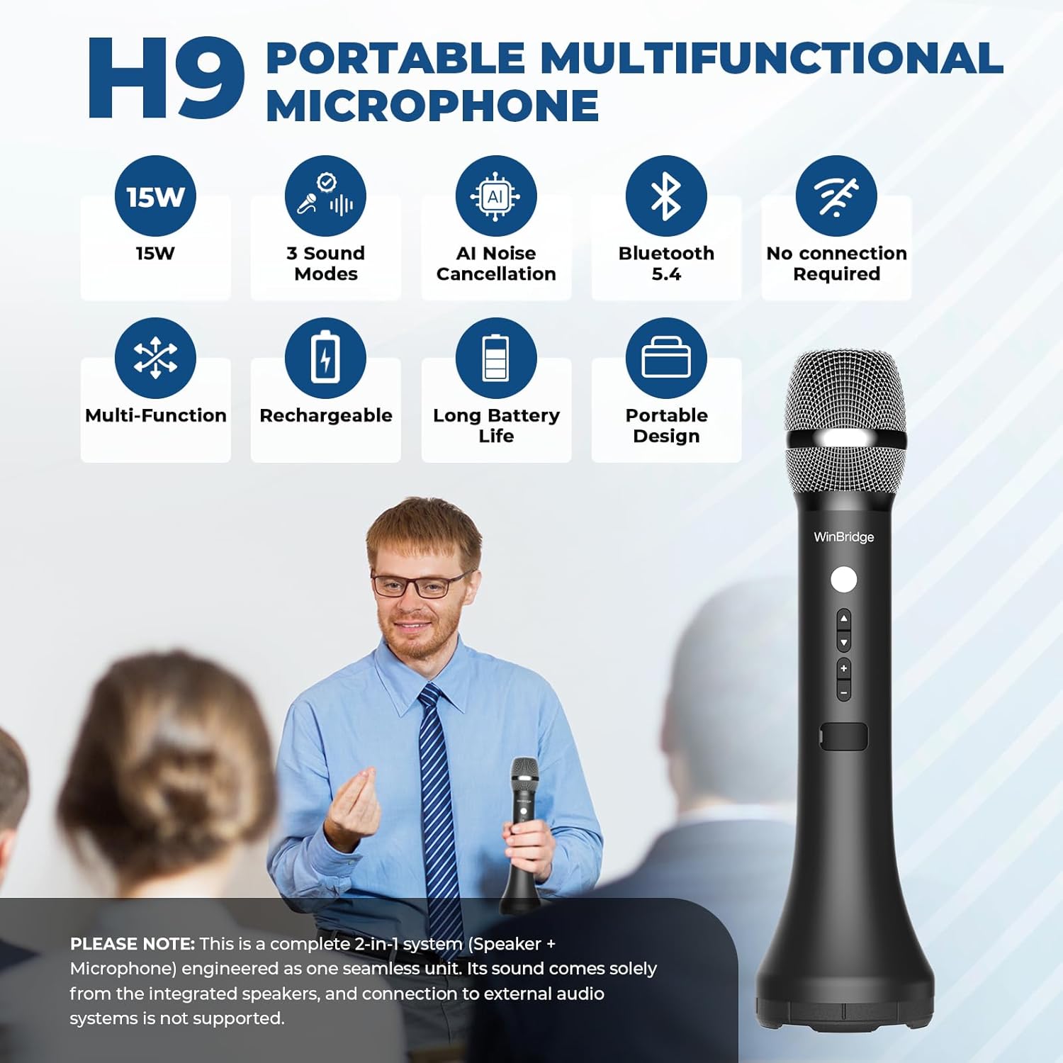 Detalle 2 de H9 15W Wireless Bluetooth Microphone for Teaching 🎤