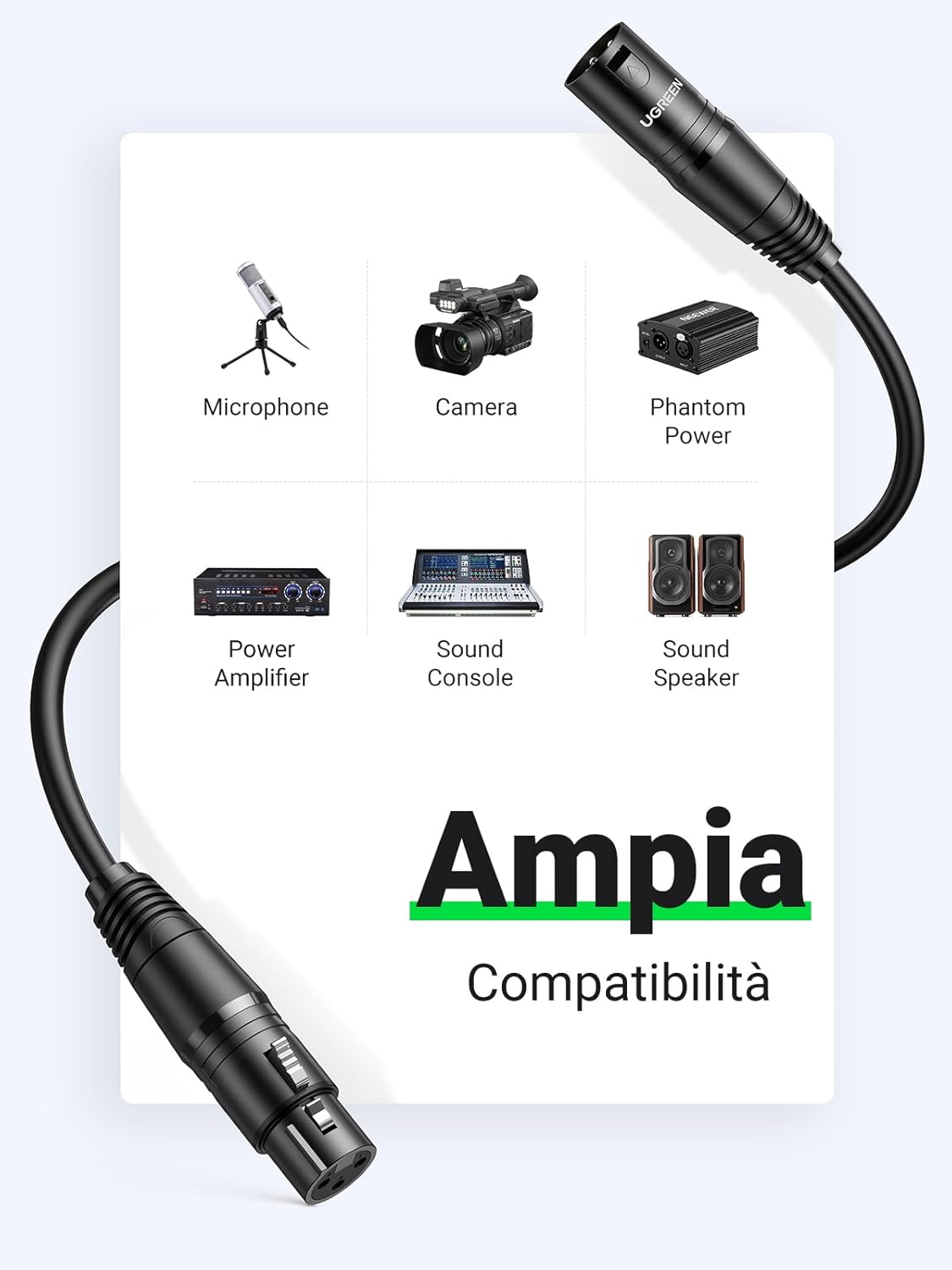 Thumbnail 2 de UGREEN Cavo XLR Bilanciato 1m Maschio a Femmina – Audio Professionale per Microfono, Alimentazione Phantom e Registrazione