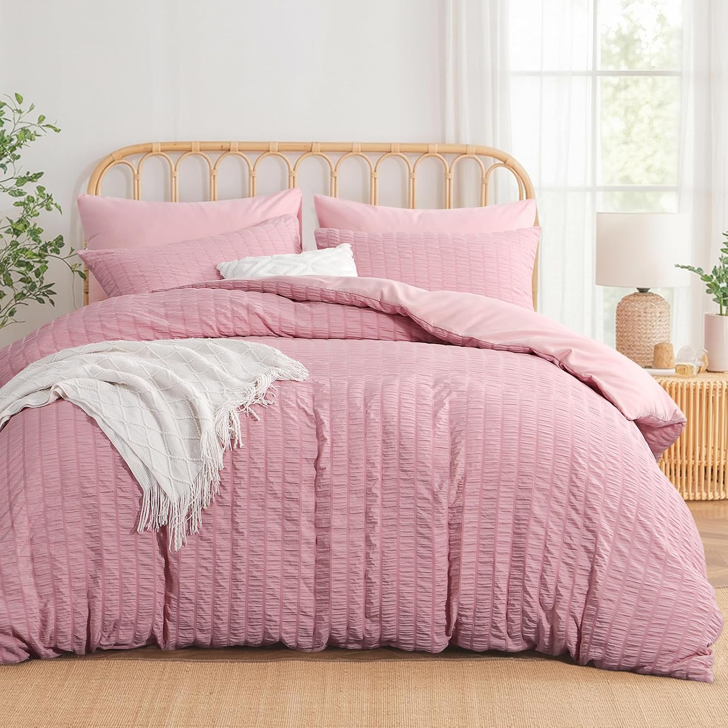 Imagen de Aisbo Pink Seersucker Duvet Cover Set 3pc en OfertitasTOP