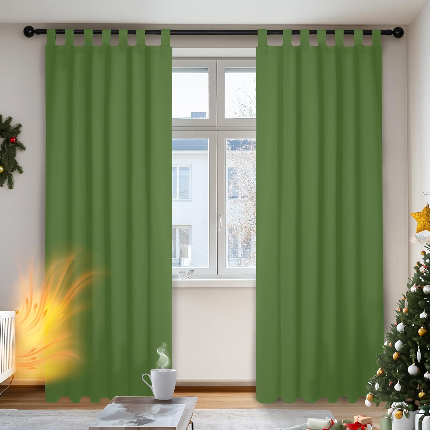Detalle de Deconovo Tende Oscuranti per interni 2 Pezzi 140x200 cm – Verde, isolamento termico e riduzione del rumore