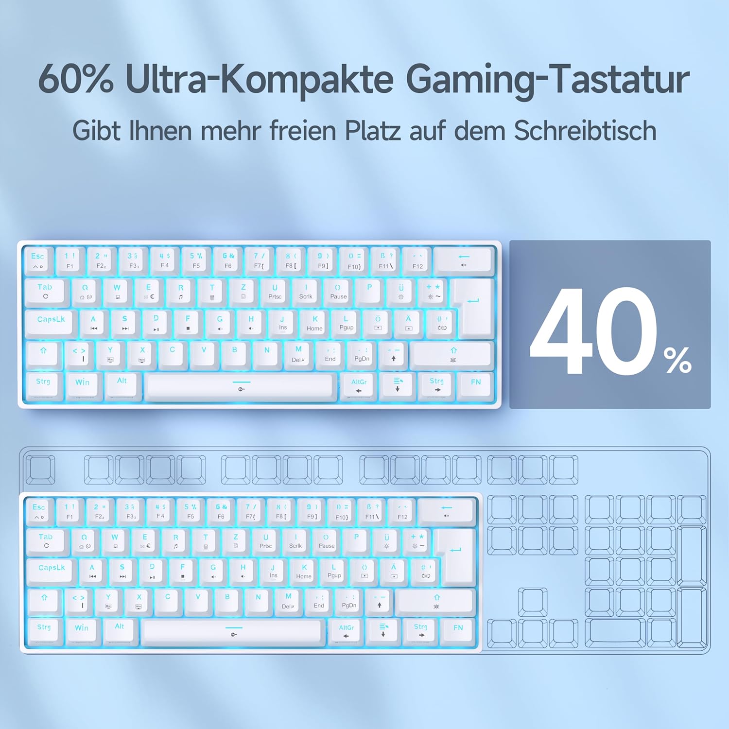 Detalle 2 de TMKB T61SE mechanische Gaming‑Tastatur, deutsches QWERTZ
