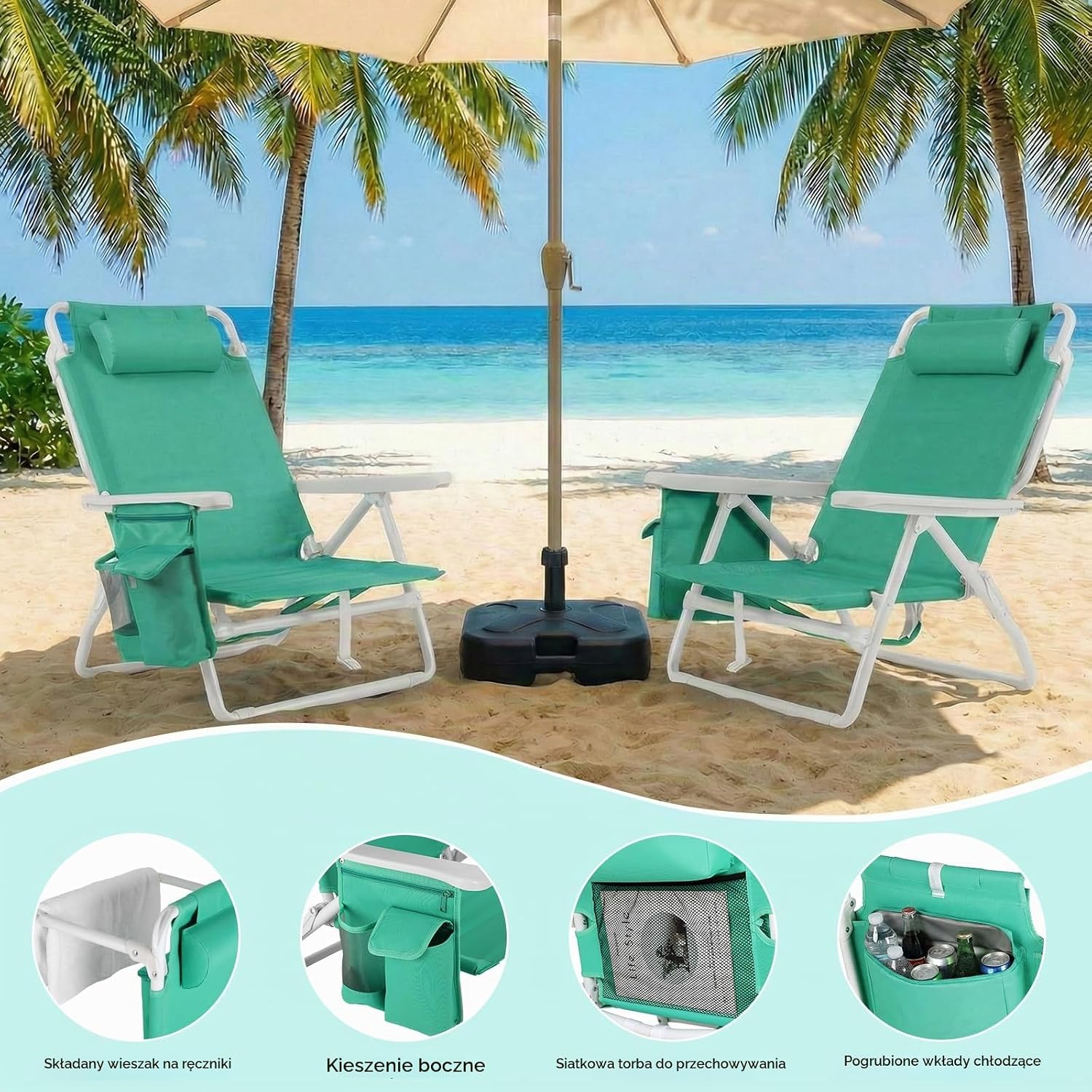 Detalle de LIFERUN XYC-070-4 – składane krzesła plażowe, zestaw 2 szt., 5 pozycji, 150 kg