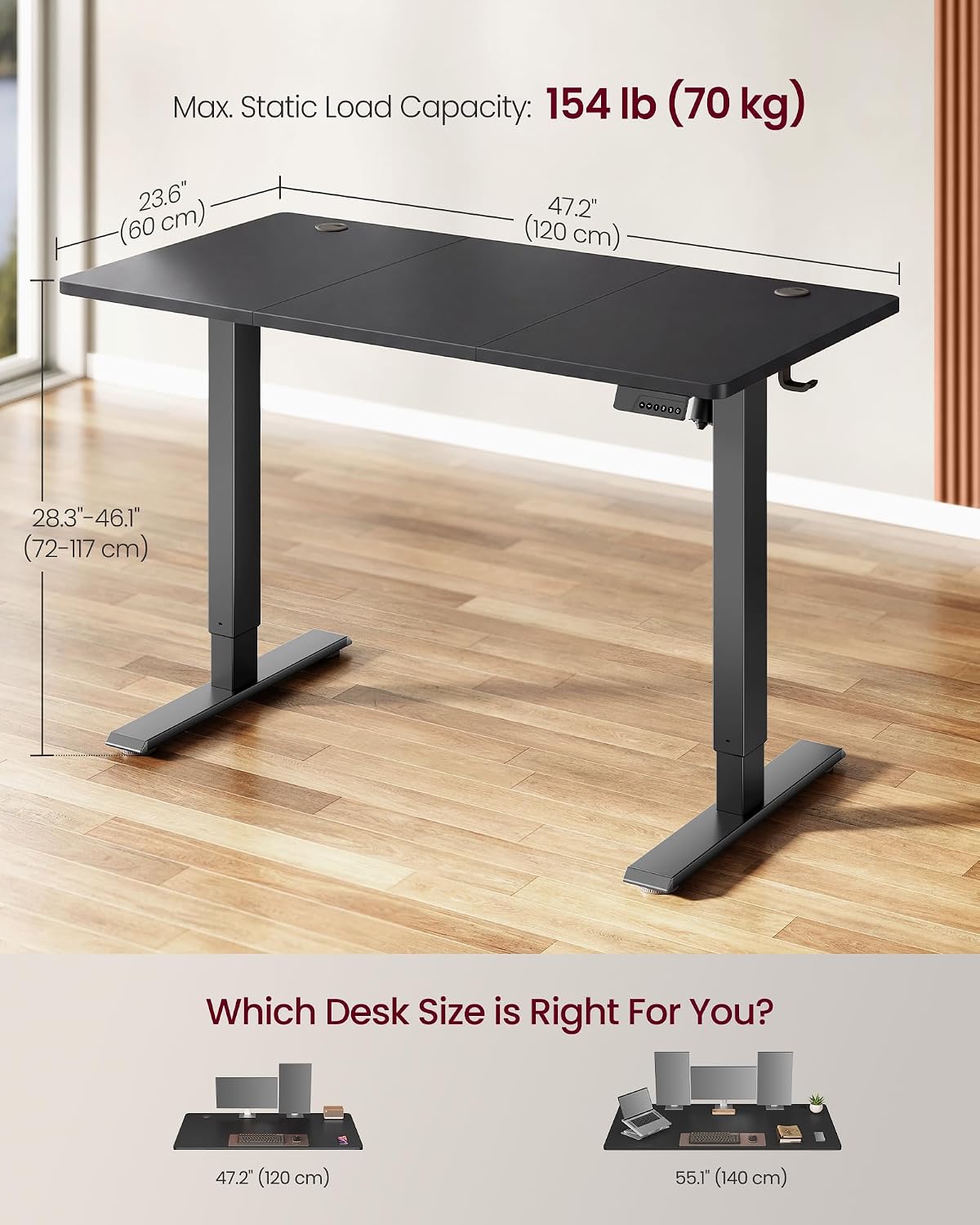 Thumbnail 2 de VASAGLE Electric Standing Desk, 48 x 24 Inch